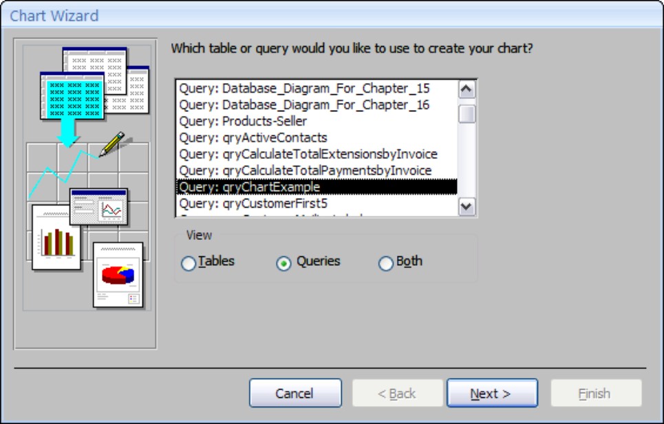 Selecting the query for the source of data for the graph